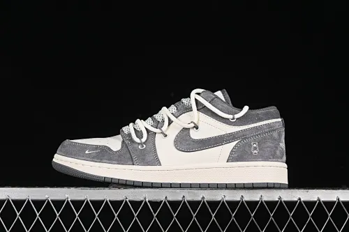 All categories Air Jordan Jordan series basketball shoes Air Jordan 1 Low High-end customized low-top sneakers Air Jordan 1 Low AJ1 Joe 1 Violent Bear joint-dark gray drawstring pig eight High-end customized low-top retro basketball shoes SJ9950-018